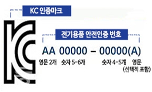 KC마크 및 안전 인증번호 표시 예시(한국소비자원 제공)