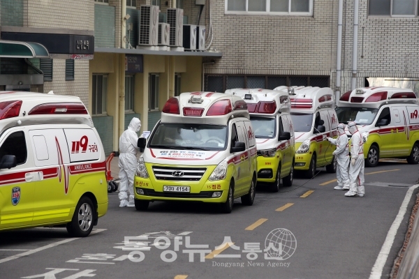 전국에서 지원된 구급차들, 계명대대구동산병원 (사진=계명대 제공)