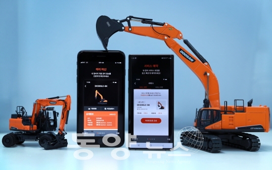 두산인프라코어가 출시한 건설장비 구매·운영에서 폐차까지 전 과정 관리가 가능한 스마트폰 앱 ‘MY DI’ 구동 화면 (사진=두산인프라코어 제공)