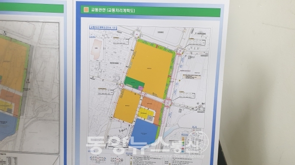 천안 백석5지구 한들초등학교(파란색부분) 단지 배치도(사진=최남일 기자)