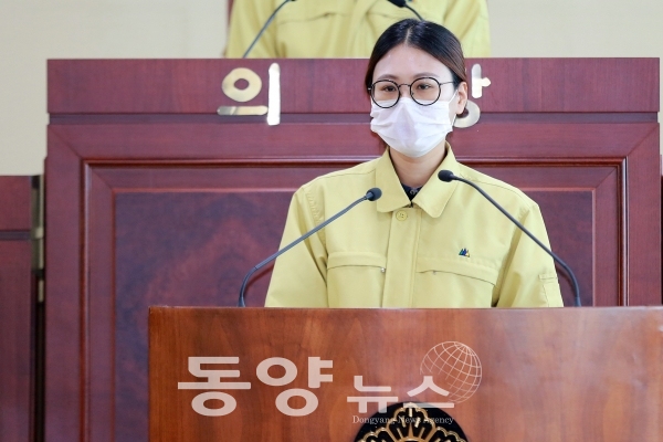 김미영 의원 5분 발언 모습(사진=아산시의회 제공)