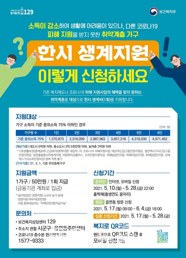 대전시, 10일부터 한시생계지원금 접수 시작 포스터(사진=대전시 제공)