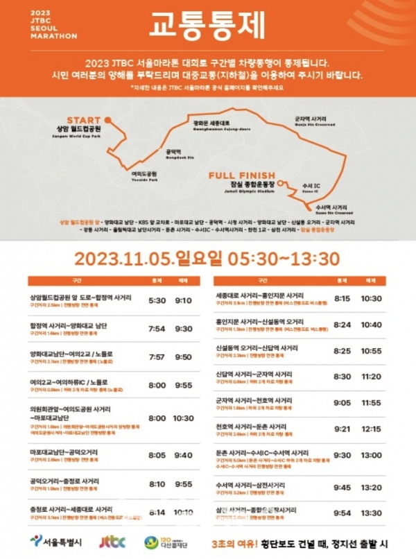2023 JTBC 서울마라톤 구간 교통통제(사진=서울시 제공)